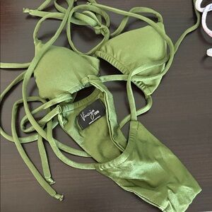 Vinylux Shiny Olive Green Strappy Bikini Set